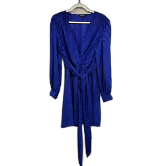 Express Dresses & Skirts - Express Jacquard Satin Tie-Waist Long Sleeve Mini Dress – Royal Blue L